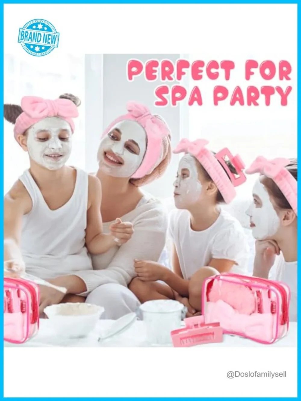24 Pcs Spa Party Favors Sleepover Kit with Headbands Eye Masks Hair Clips Bags